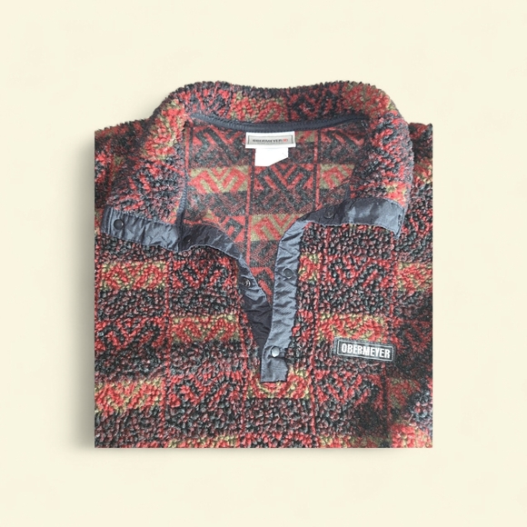 Vintage Obermeyer Patterned Fleece Pullover Aztec Tribal Snap Jacket Gorpcore - Picture 3 of 14